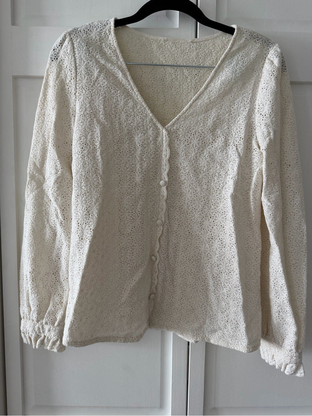 Vintage Cream 100% Cotton Lace Blouse - Size M