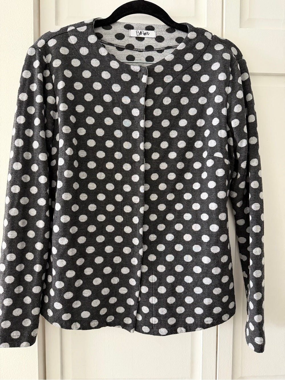 Vintage Barbeau Montreal Polka Dot Cardigan Jacket Grey Green Buttons M
