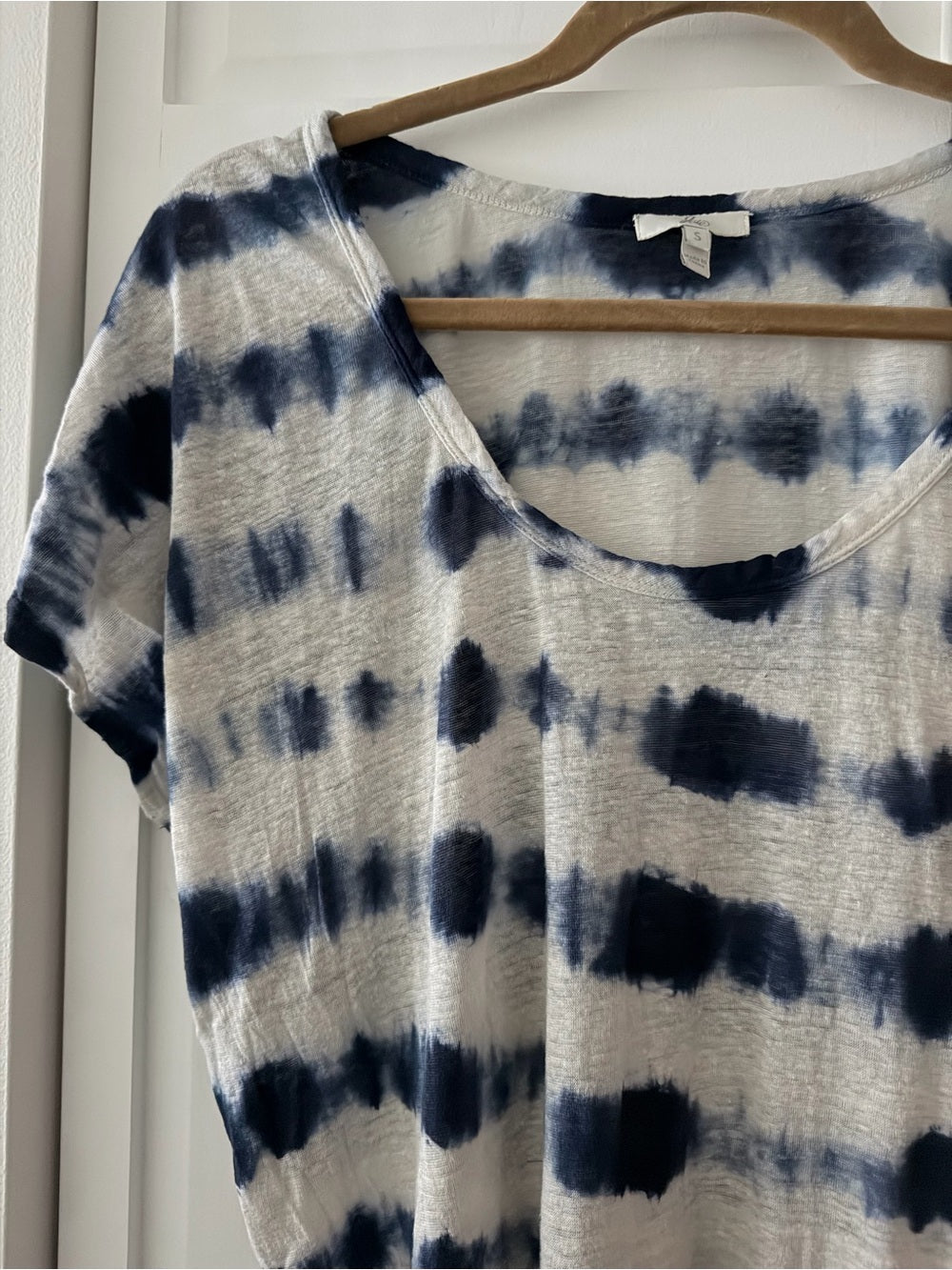 Joie Navy Blue Tie Dye 100% Linen Oversized T-Shirt S