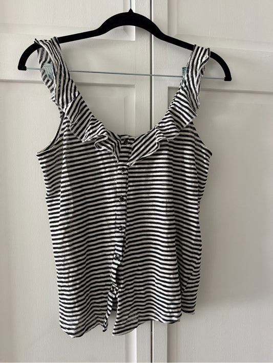 Peace Love Black & White Striped Ruffle Button-Front Tank Top size S French