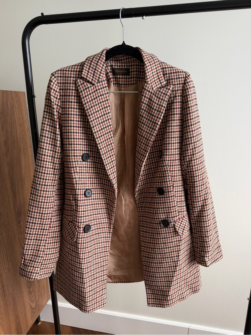 Nana Love French Brand Plaid Double-Breasted Blazer Jacket Size S