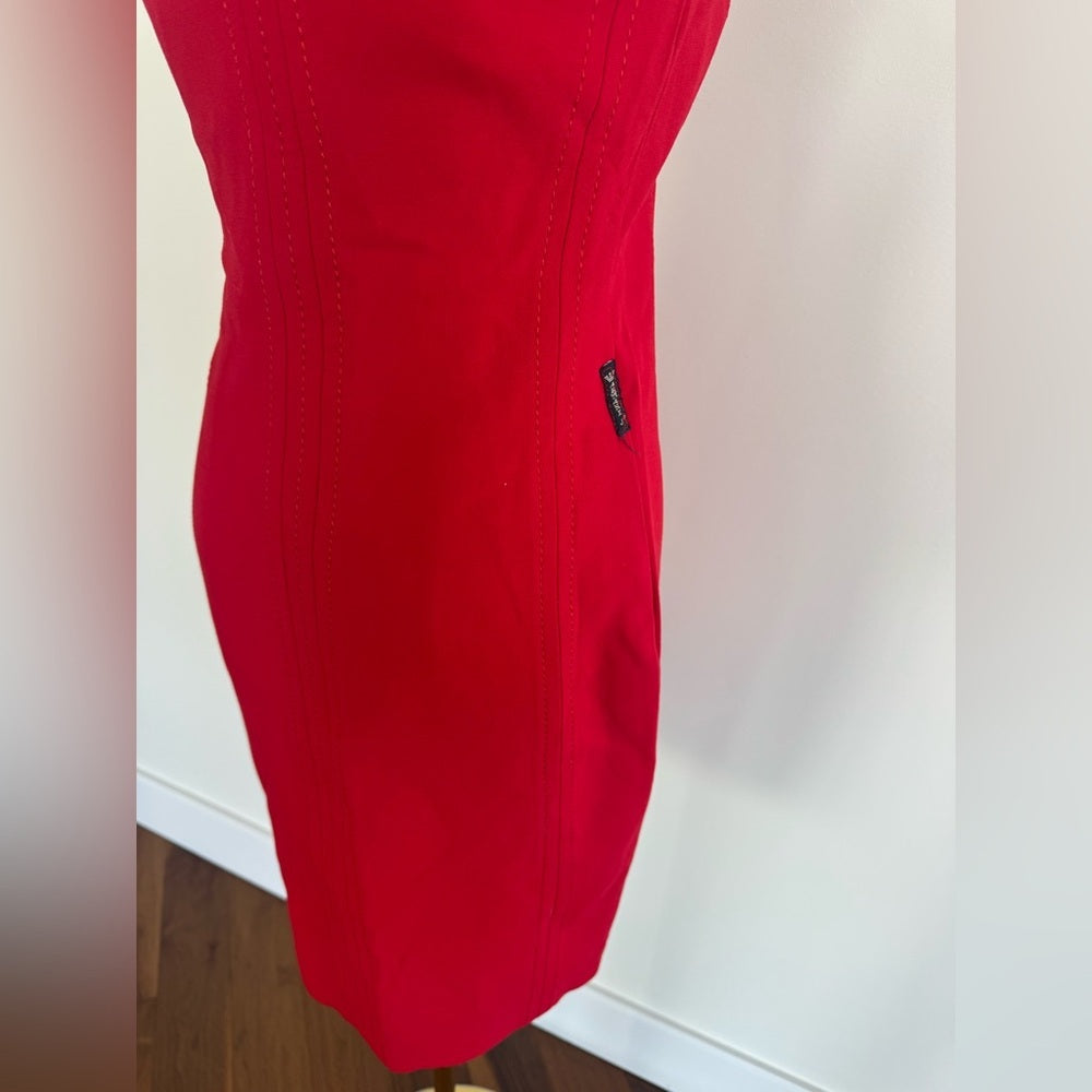 Vintage 90s Armani Jeans Red Shift Dress Size 4 Made in Italy
