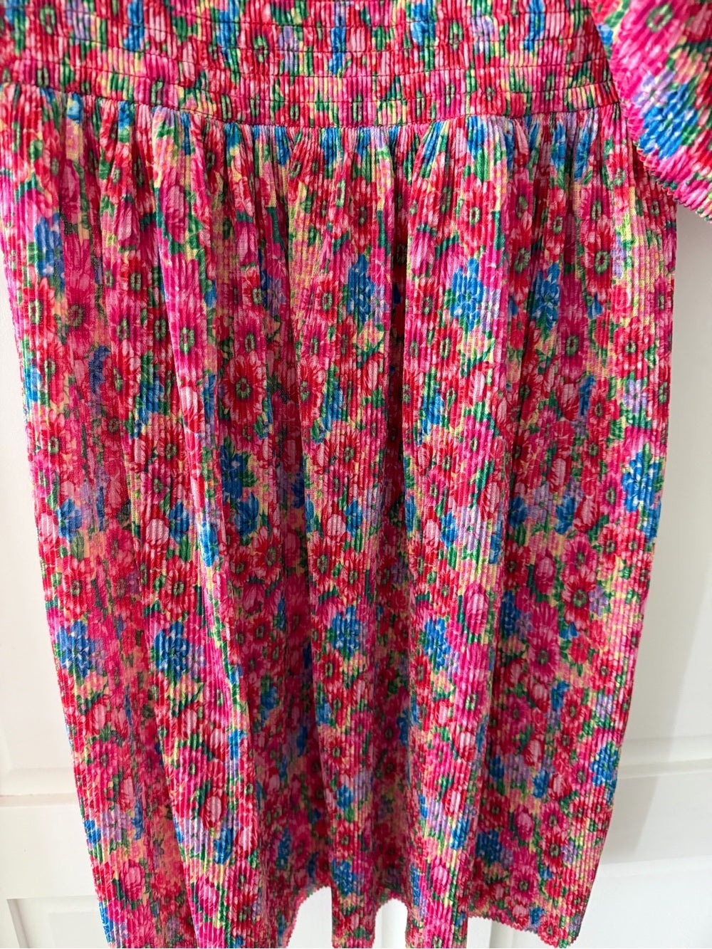 Zara Bright Floral Smocked Plissé Puff Sleeve Mini Dress M New