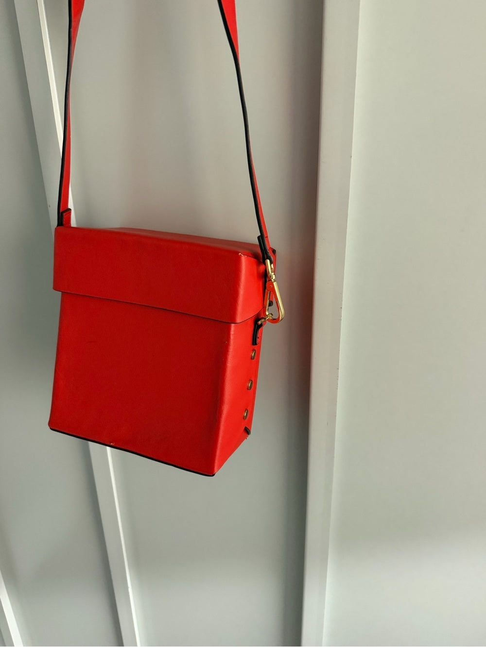Topshop Red Faux Leather Box Crossbody Bag
