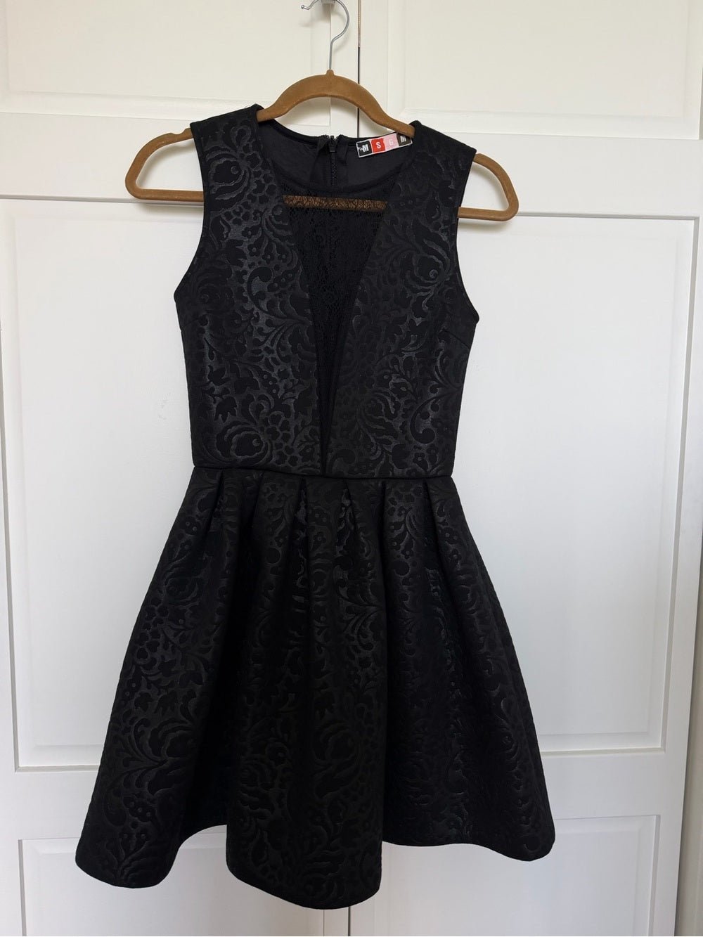 MSGM Black Damask Brocade Lace Inset Fit and Flare Dress Size 2 - Studio Edition