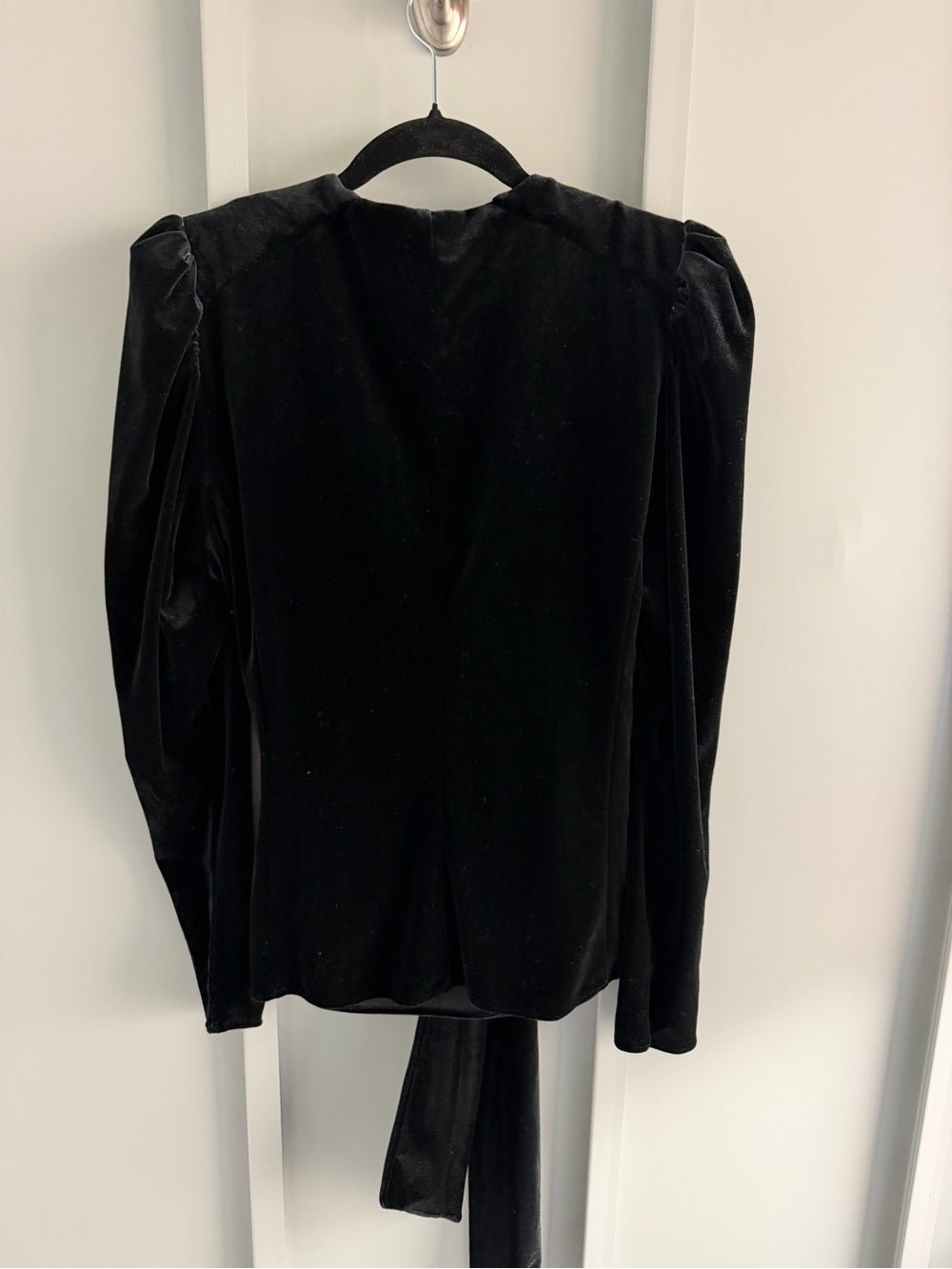 Zara Black Velvet Puff Shoulder Plunge Multi Way Wrap Top L - Studio Edition