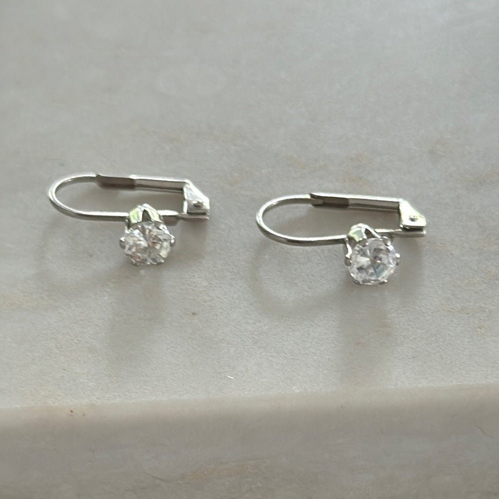 NWOT Solitaire Leverback Earrings | Silver Tone with Clear Crystal