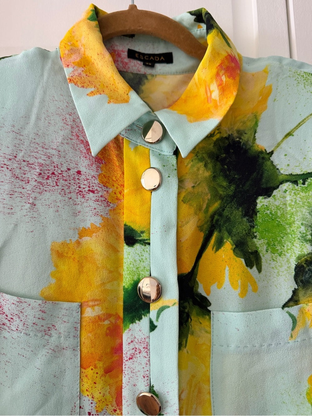Escada "Dallinata" Mint Floral Viscose Shirt Dress - Size 38 like new