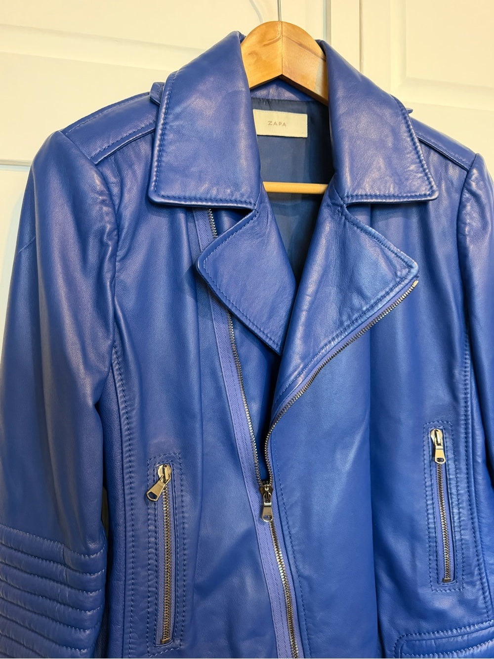 ZAPA Paris Blue 100% Lamb Leather Moto Biker Jacket 42 - US 10 Like New