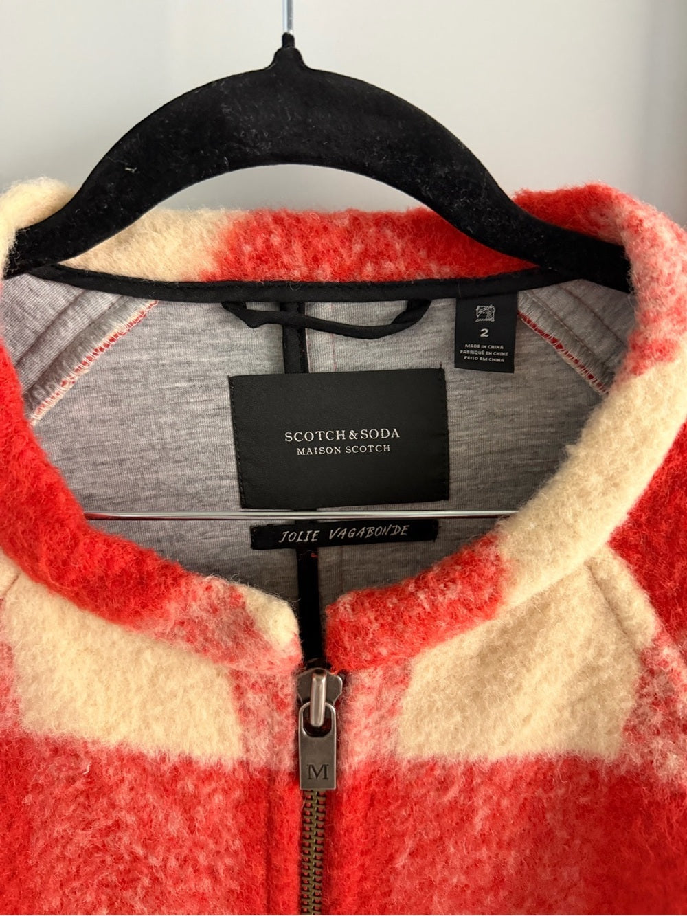 Maison Scotch Red & Cream Buffalo Check Boiled Wool-Blend Coat - Size 2