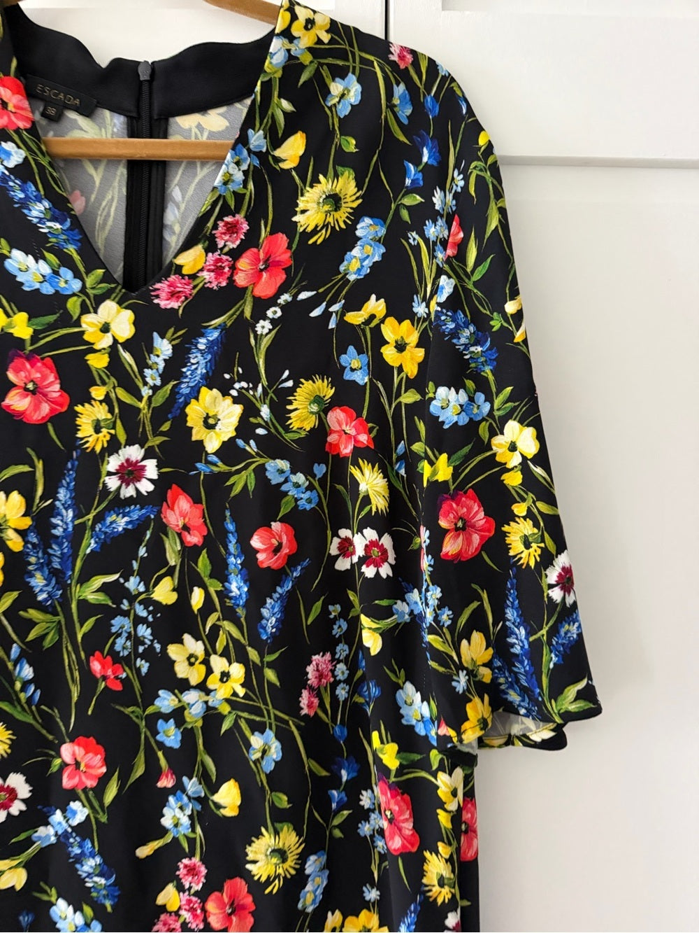 Like New Escada Vibrant Floral Black Midi Dress - Size 6/8 (EU 38)