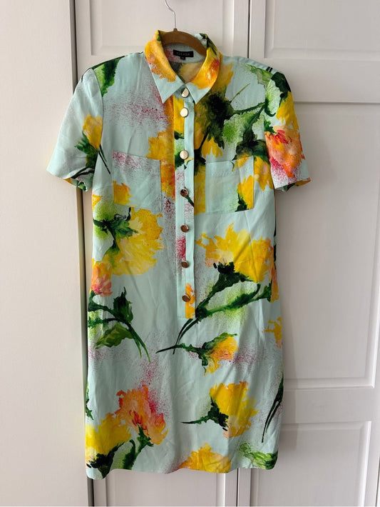 Escada "Dallinata" Mint Floral Viscose Shirt Dress - Size 38 like new