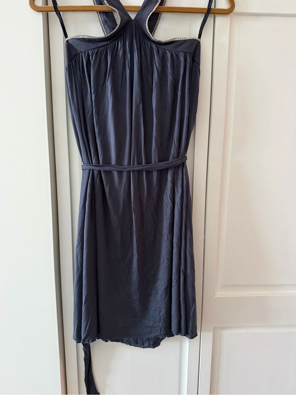 Velvet Mauve Charcoal Grey Rhinestone Cross Back Mini Dress M y2k