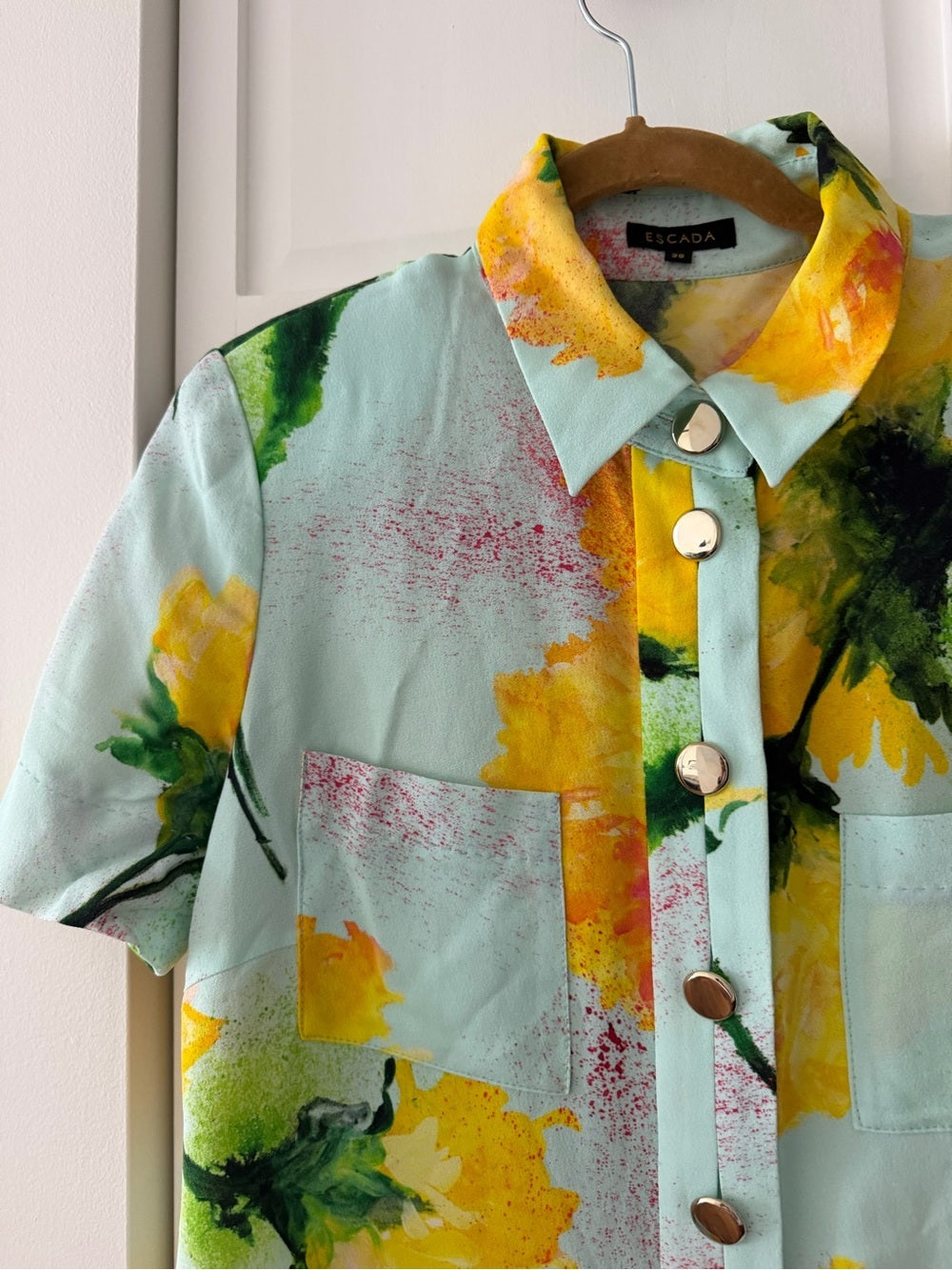 Escada "Dallinata" Mint Floral Viscose Shirt Dress - Size 38 like new