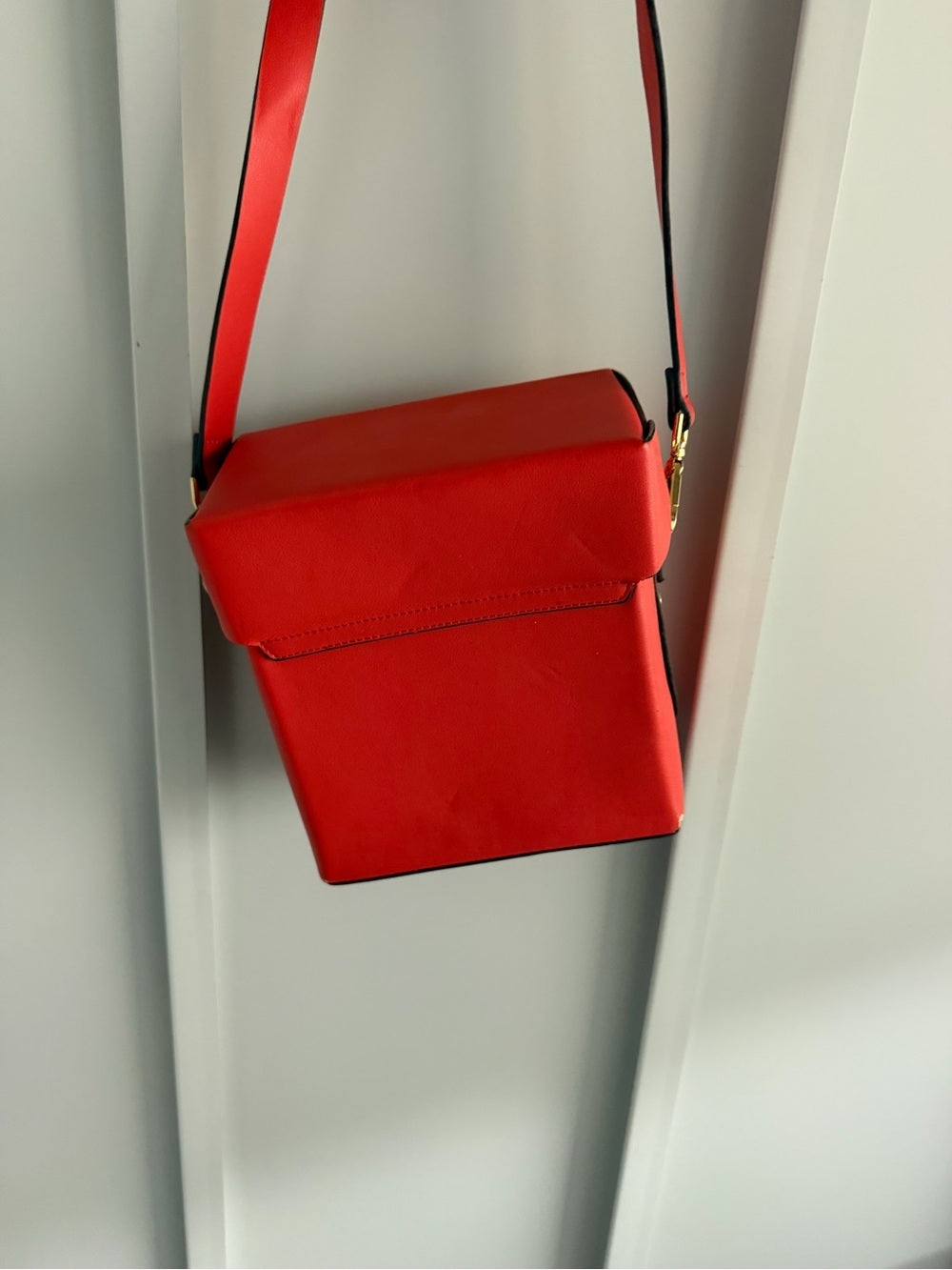 Topshop Red Faux Leather Box Crossbody Bag