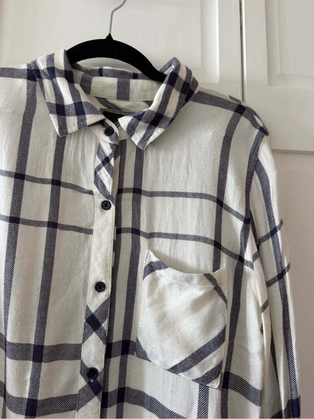 Rails Hunter White Navy Plaid Rayon Flannel Shirt S