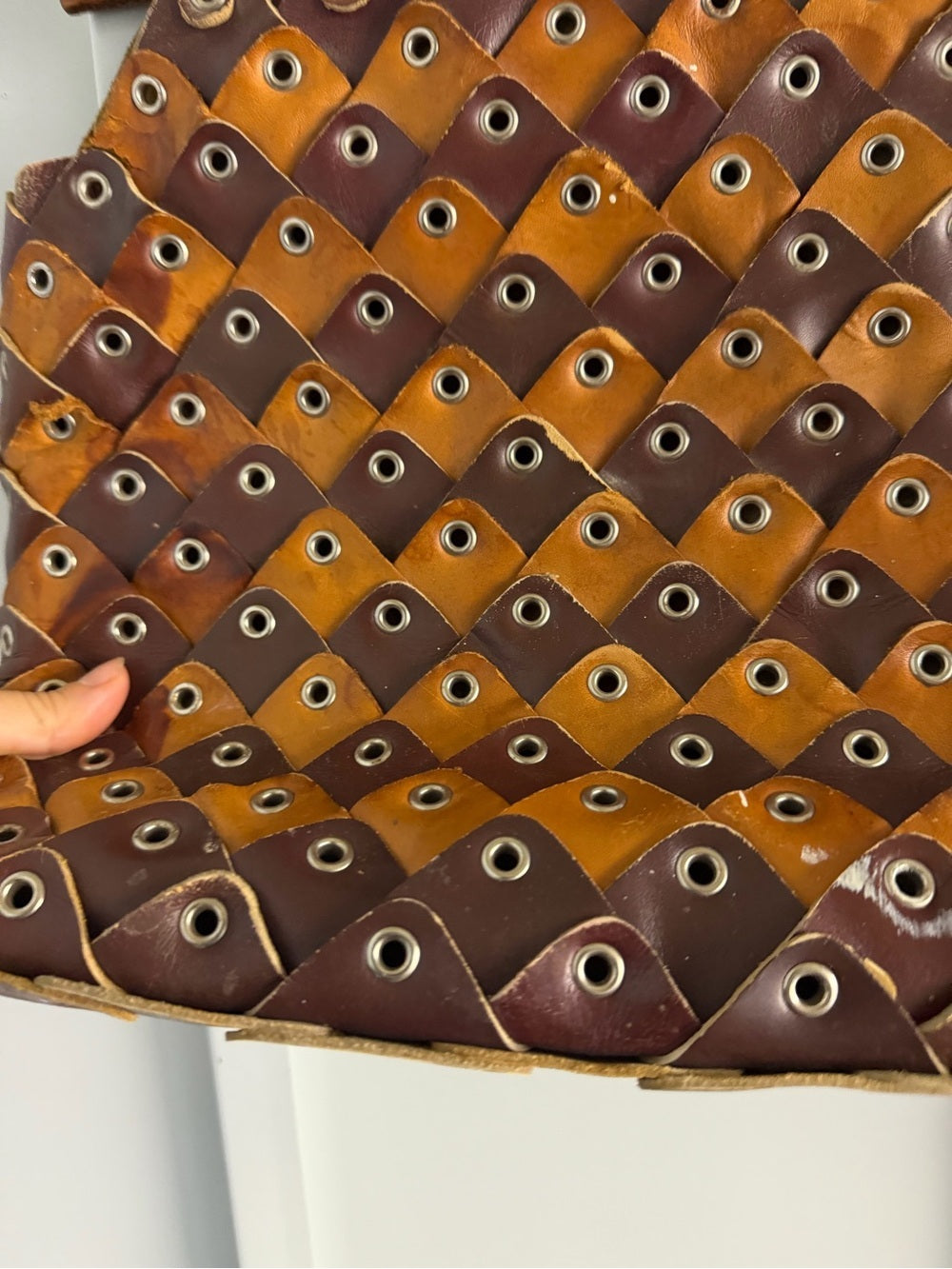Vintage Handmade Leather & Wood Weave Statement Handbag