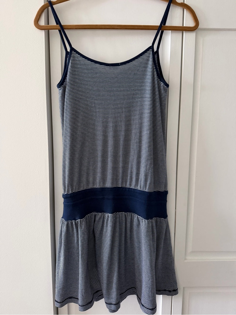 Splendid Navy White Striped Cotton Blend Summer Beach Drop Waist Mini Dress M