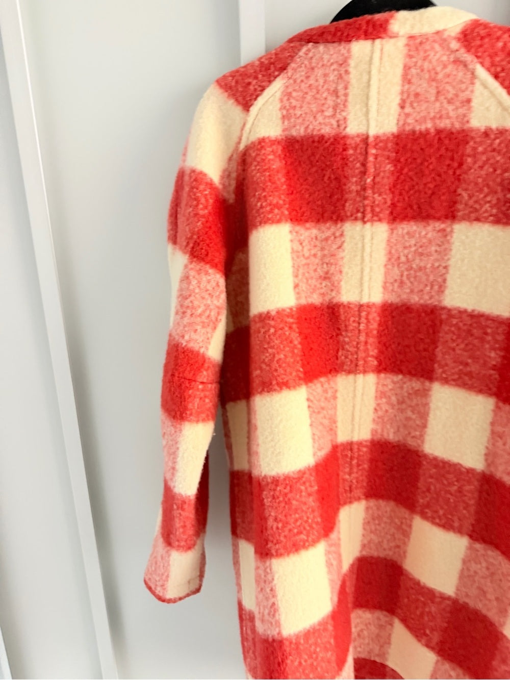 Maison Scotch Red & Cream Buffalo Check Boiled Wool-Blend Coat - Size 2