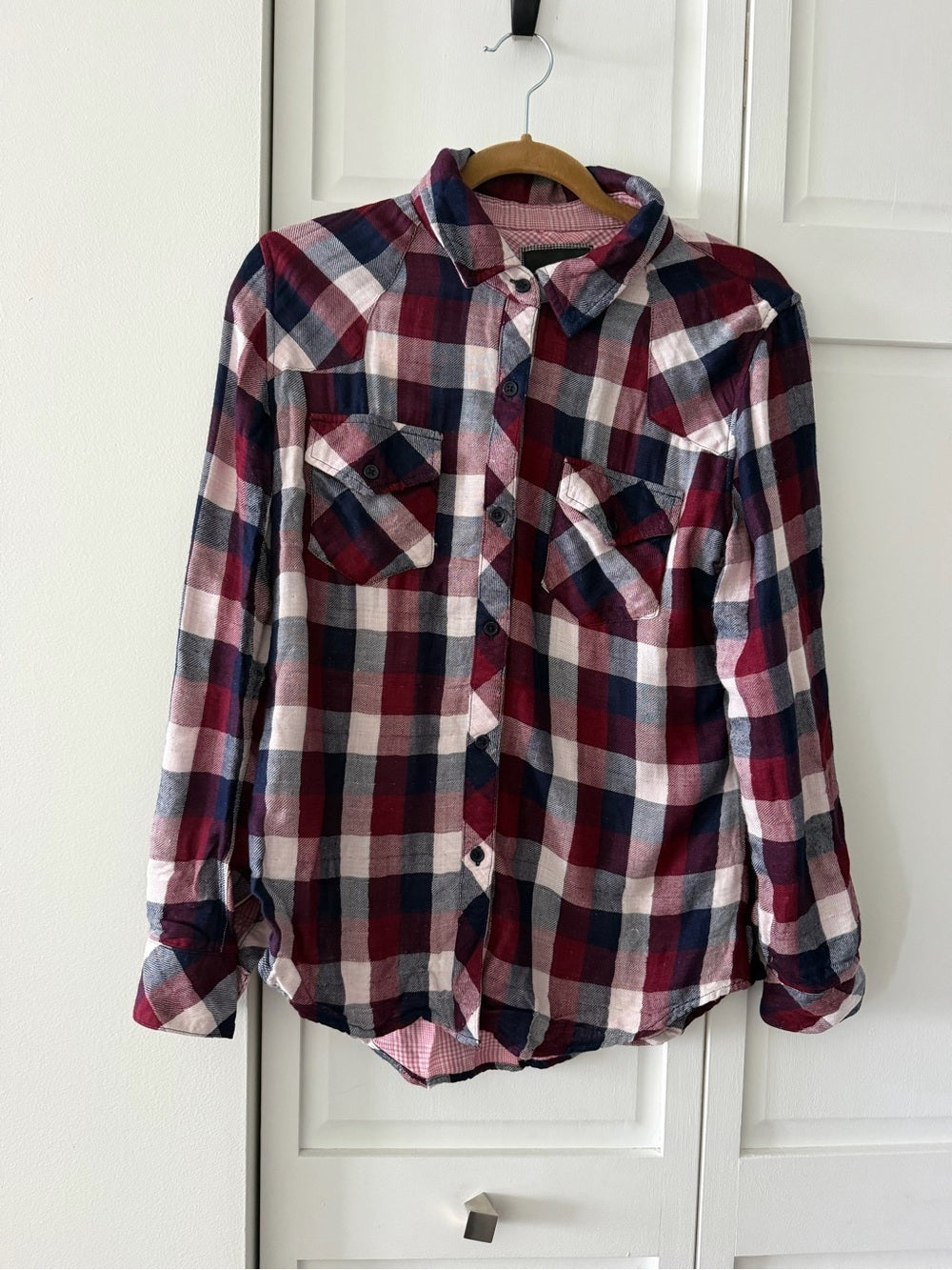 Rails Burgundy Navy Plaid Double Layer Flannel Shirt S
