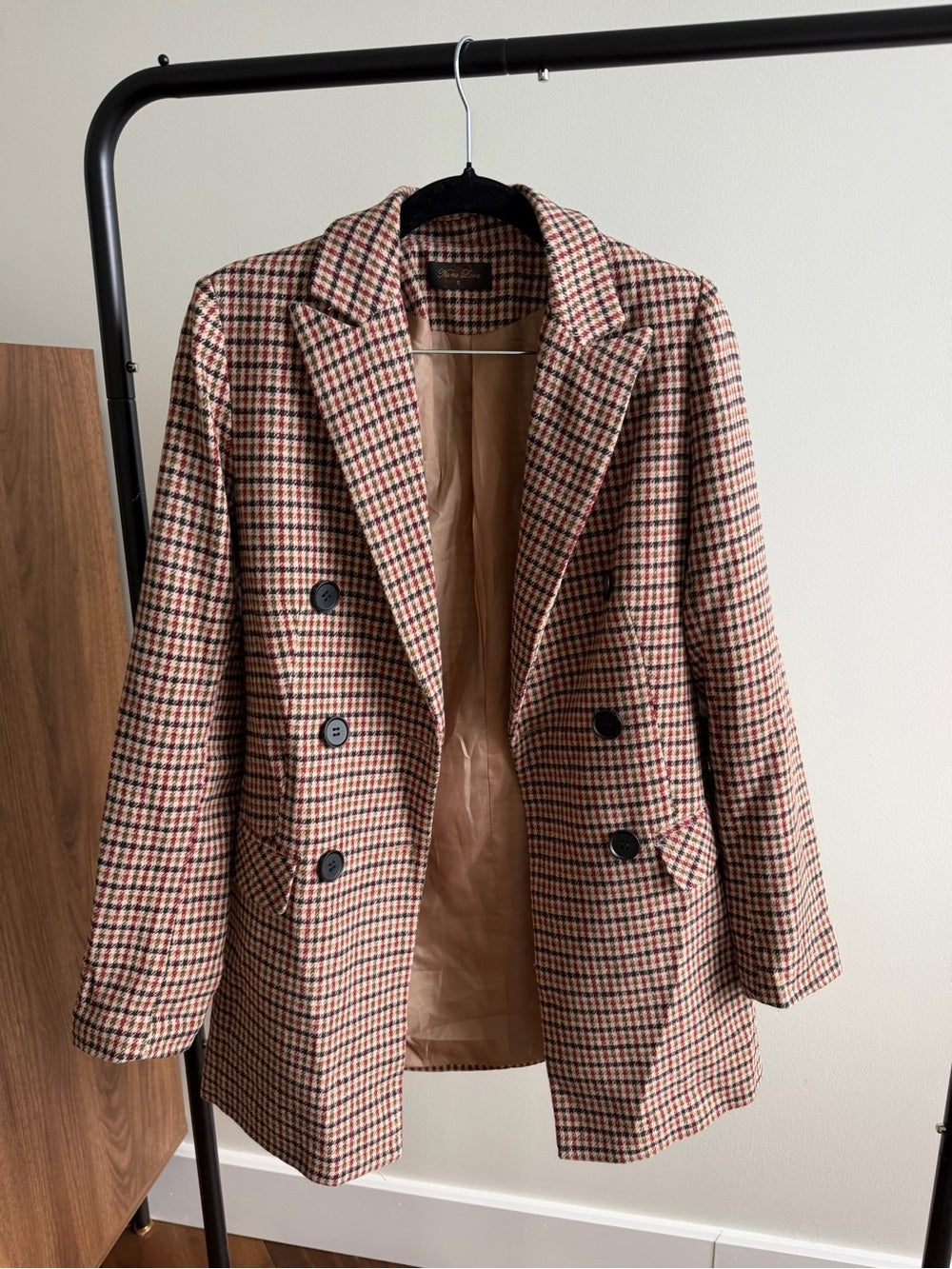 Nana Love French Brand Plaid Double-Breasted Blazer Jacket Size S