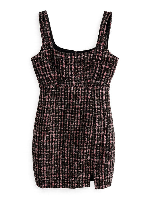 Sincerely Jules Black Pink Metallic Gold Tweed Shift Mini Dress L