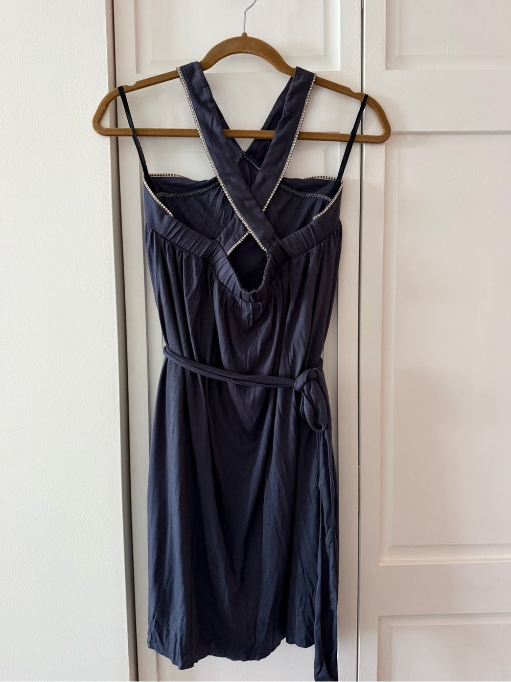 Velvet Mauve Charcoal Grey Rhinestone Cross Back Mini Dress M y2k
