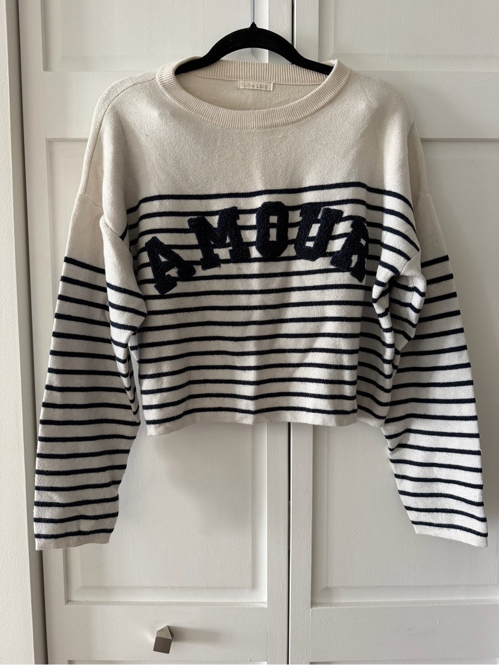 Lili & Lala French Store Striped "Amour" Cropped Sweater