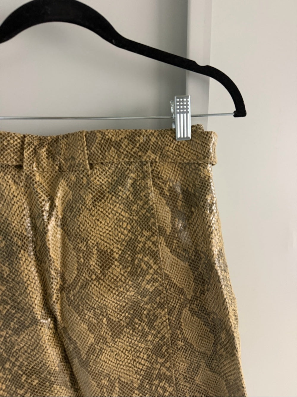 Zara 100% Leather Snakeskin Print Belted Mini Skirt - Size XS