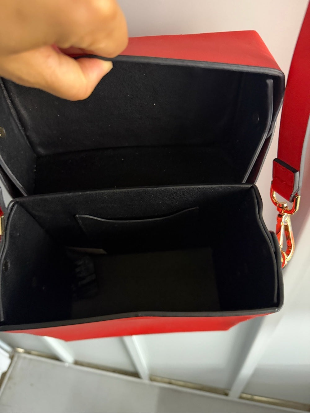 Topshop Red Faux Leather Box Crossbody Bag