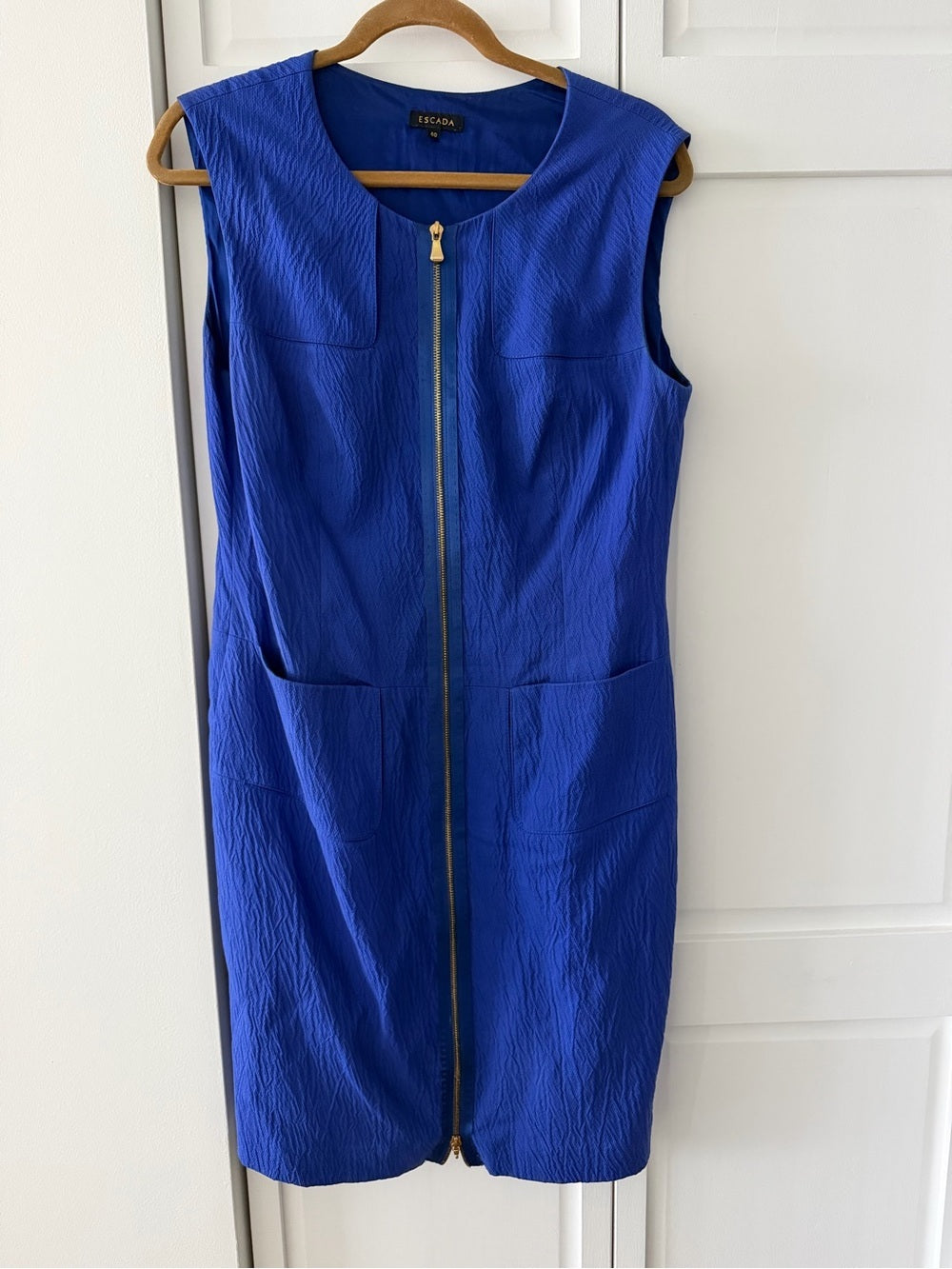Escada Electric Blue Zip-Front Sheath Dress - Size 8/10 (EU 40)