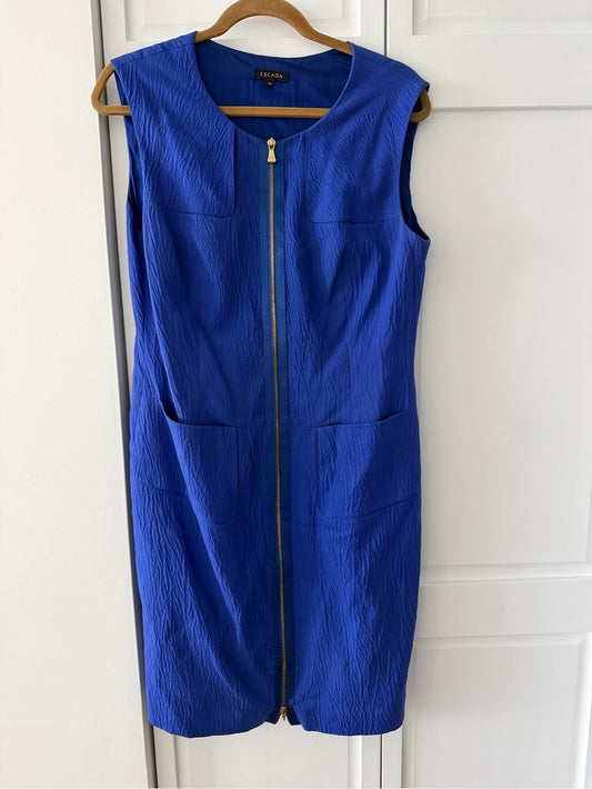 Escada Electric Blue Zip-Front Sheath Dress - Size 8/10 (EU 40)