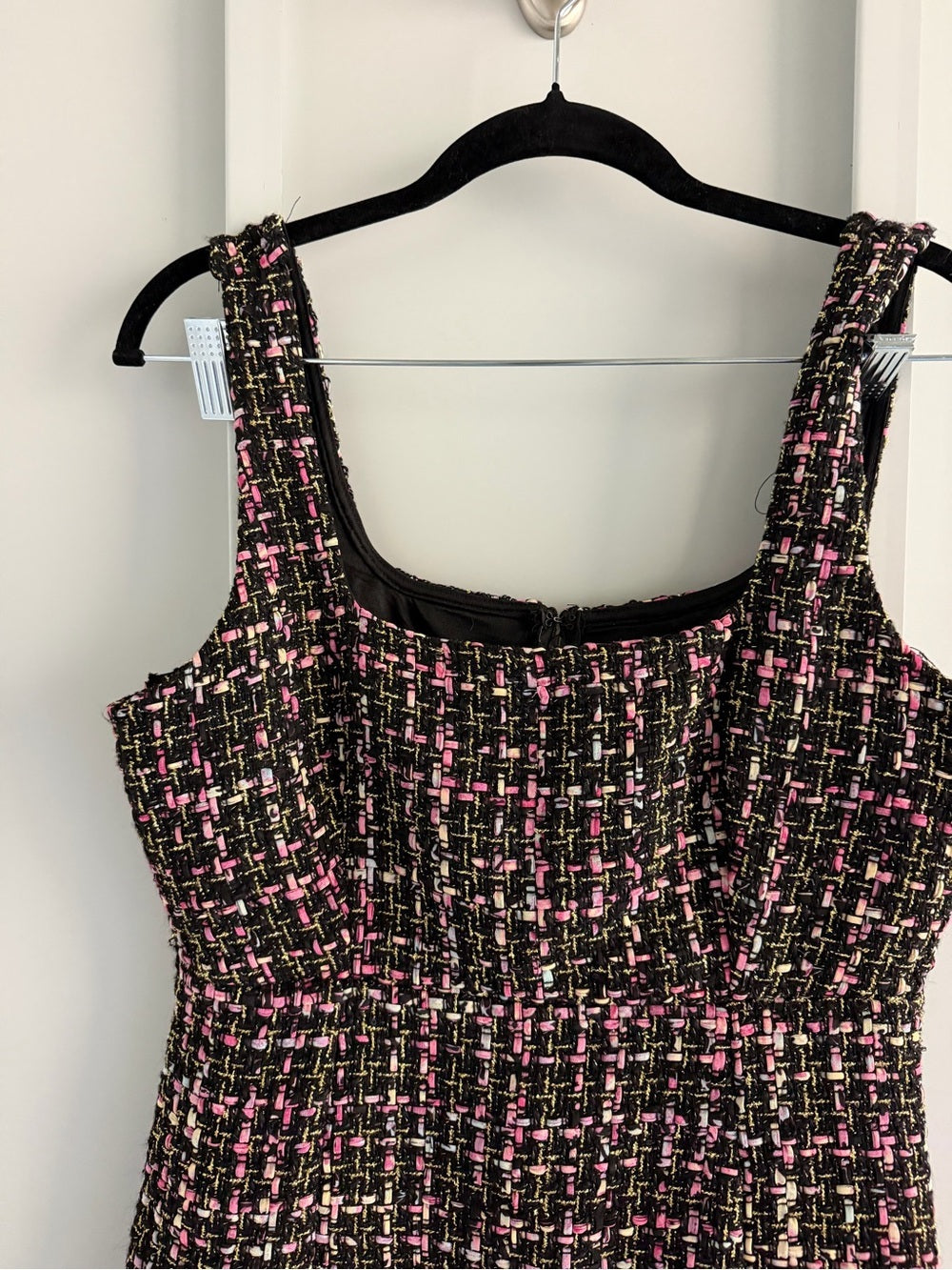 Sincerely Jules Black Pink Metallic Gold Tweed Shift Mini Dress L