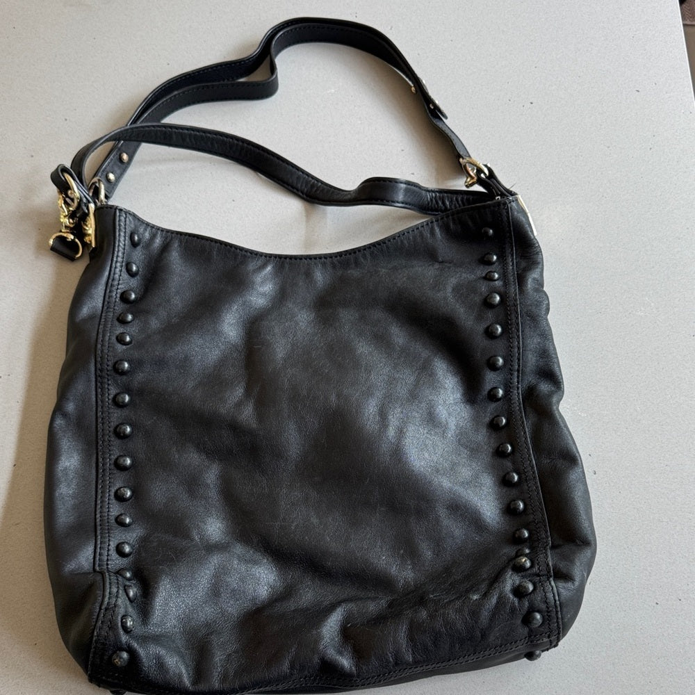 Loeffler Randall Black Leather Studded Shoulder Bag | classic everyday tote work