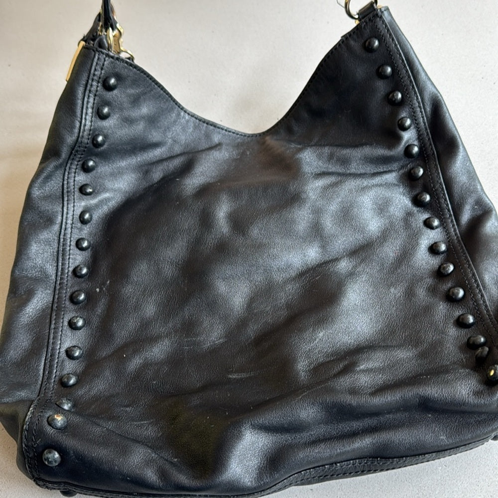 Loeffler Randall Black Leather Studded Shoulder Bag | classic everyday tote work