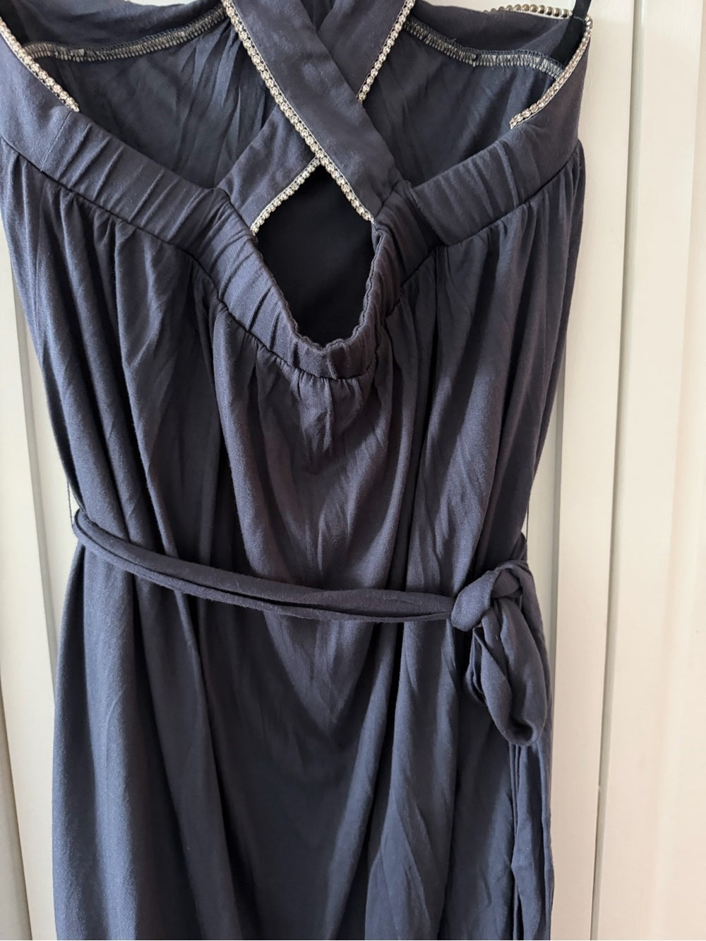 Velvet Mauve Charcoal Grey Rhinestone Cross Back Mini Dress M y2k