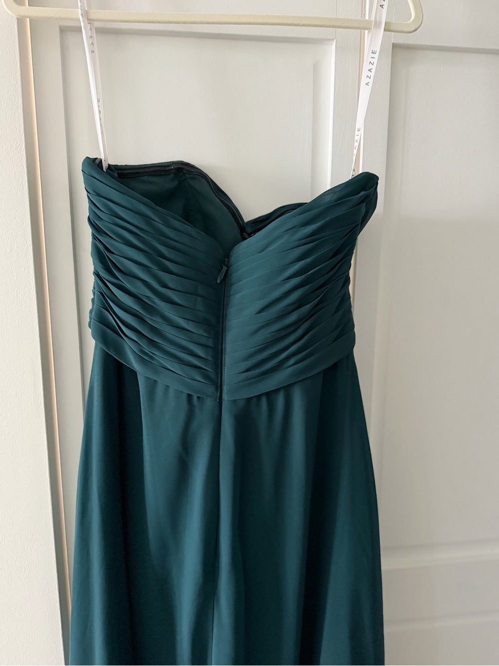 New Azazie Dark Green Strapless Ruched Chiffon Maxi Dress A6