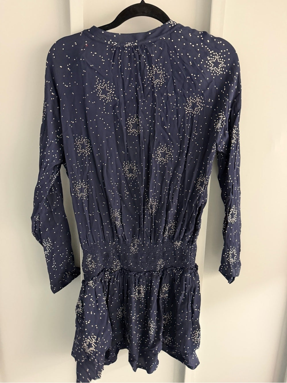Rails Navy Blue Star Print Smocked Waist Mini Dress S