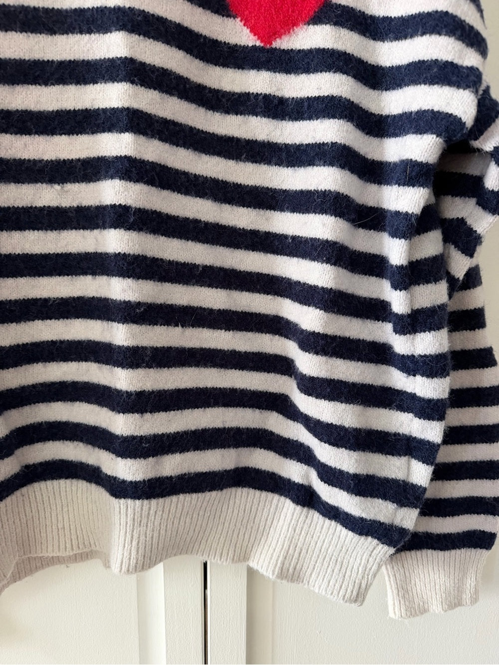 Peace N Love French Store Striped Heart Patch Sweater - Fits Medium