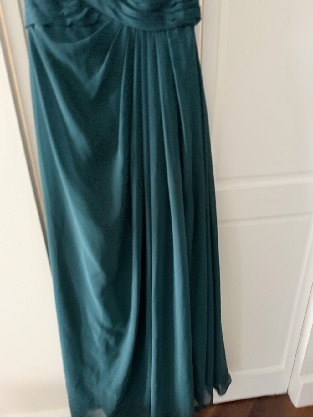 New Azazie Dark Green Strapless Ruched Chiffon Maxi Dress A6