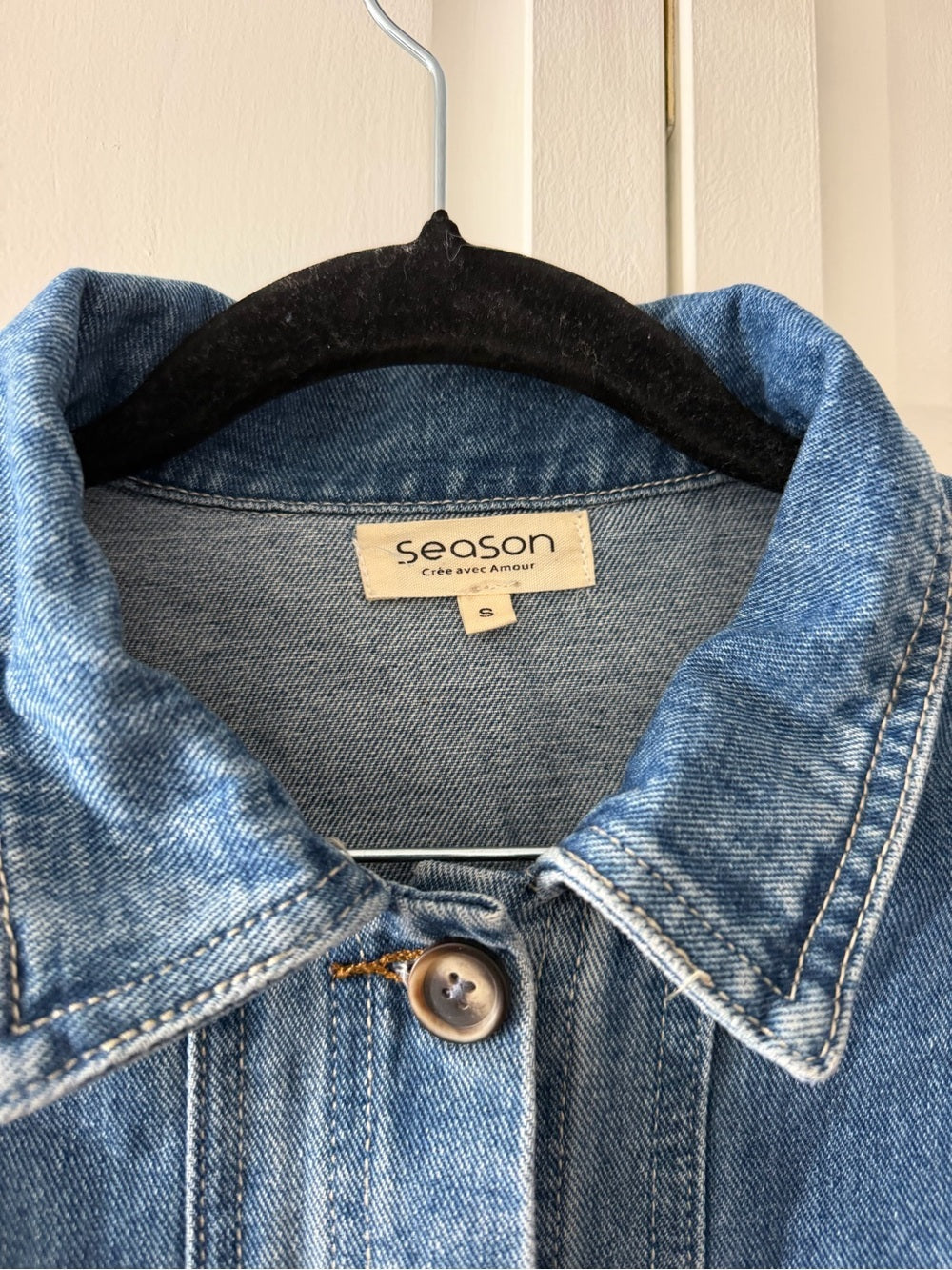 Season French Designer Soft Denim Chore Jacket - Blue - Size S