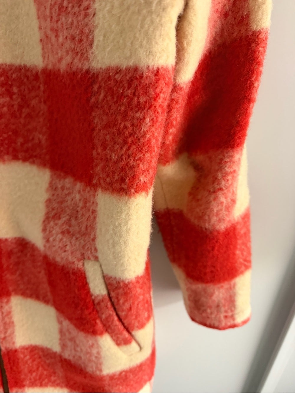 Maison Scotch Red & Cream Buffalo Check Boiled Wool-Blend Coat - Size 2