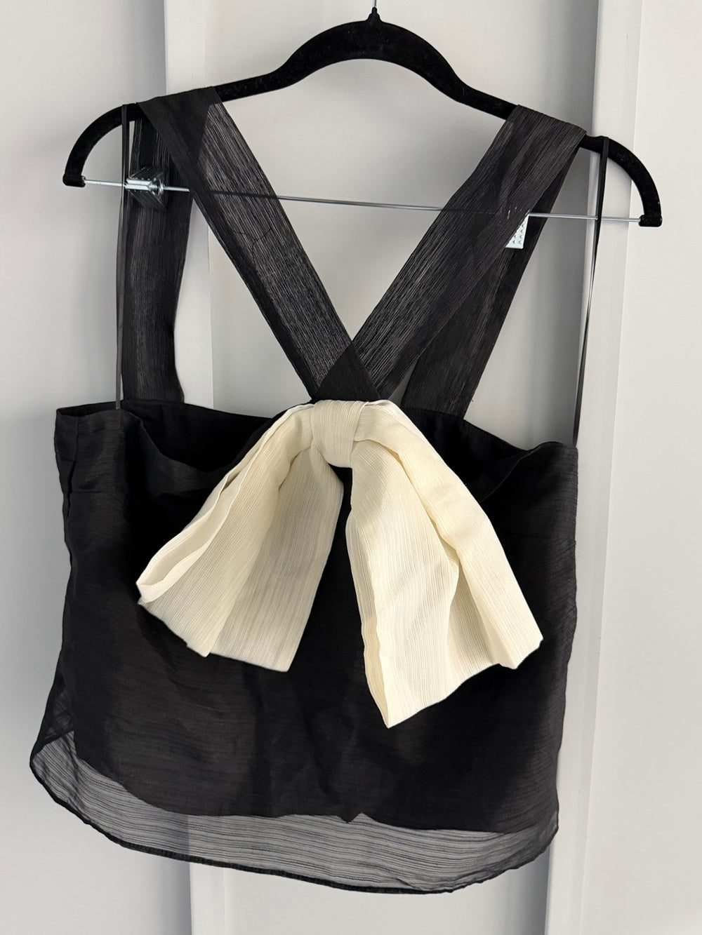 Sunday in Brooklyn Black Contrast Cream Bow Back Top L