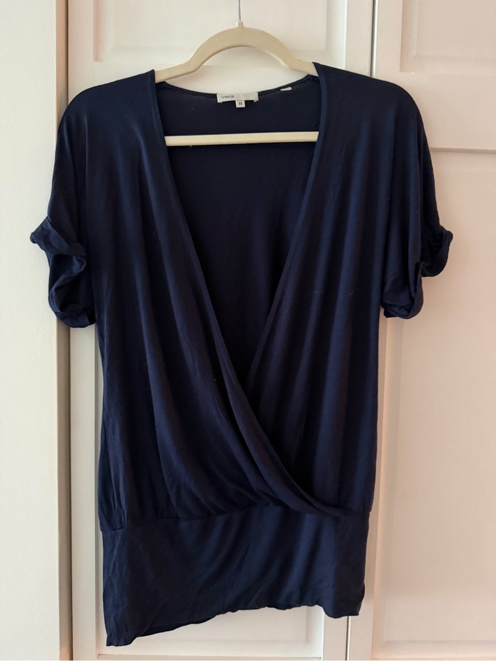 Vince Navy Blue Deep V-Neck Surplice Drape Wrap Top XS