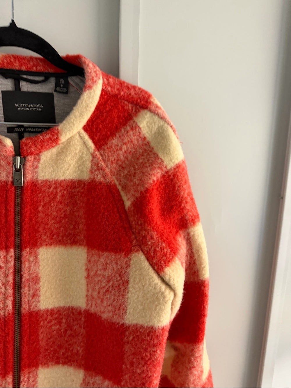 Maison Scotch Red & Cream Buffalo Check Boiled Wool-Blend Coat - Size 2
