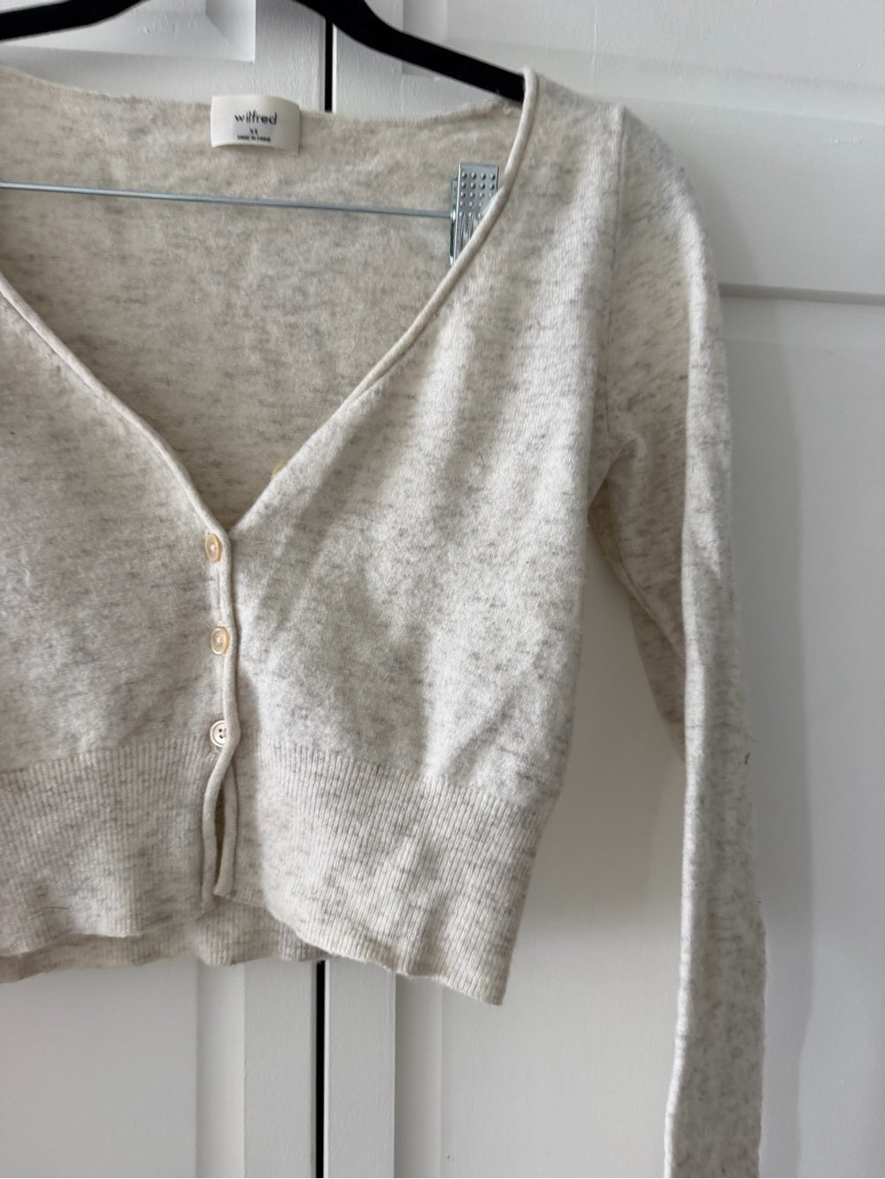 Wilfred Cropped Wool Cashmere Blend Cardigan - Cream Speckled - Size XS