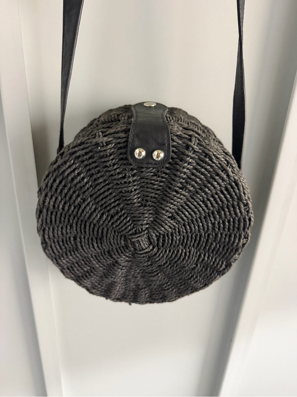 Vintage Black Round Woven Raffia Crossbody Bag