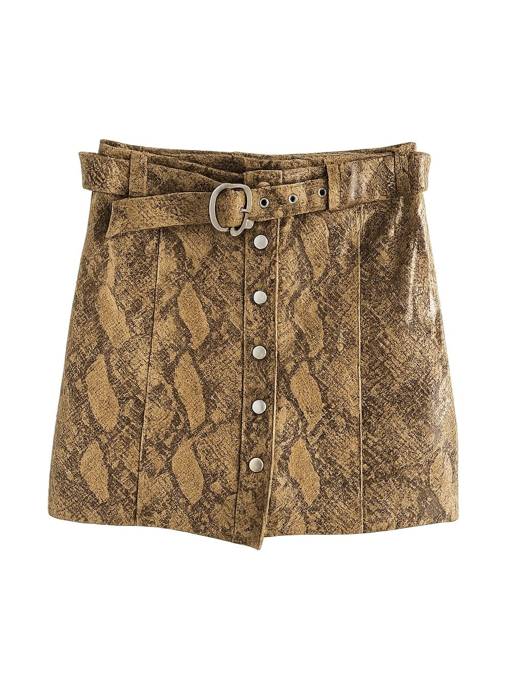 Zara 100% Leather Snakeskin Print Belted Mini Skirt - Size XS