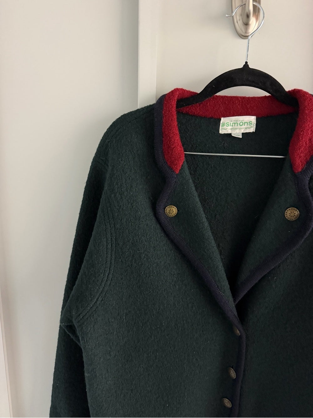 Vintage Simons Boiled Wool Jacket - Forest Green & Red