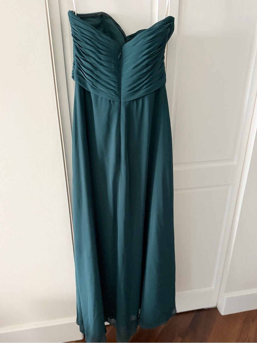 New Azazie Dark Green Strapless Ruched Chiffon Maxi Dress A6